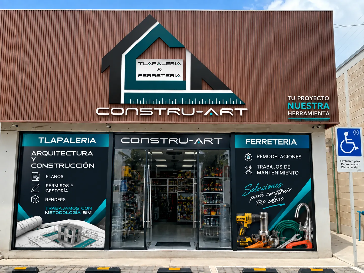 Fachada de CONSTRU-ART en Av. Timón, Puerto Morelos